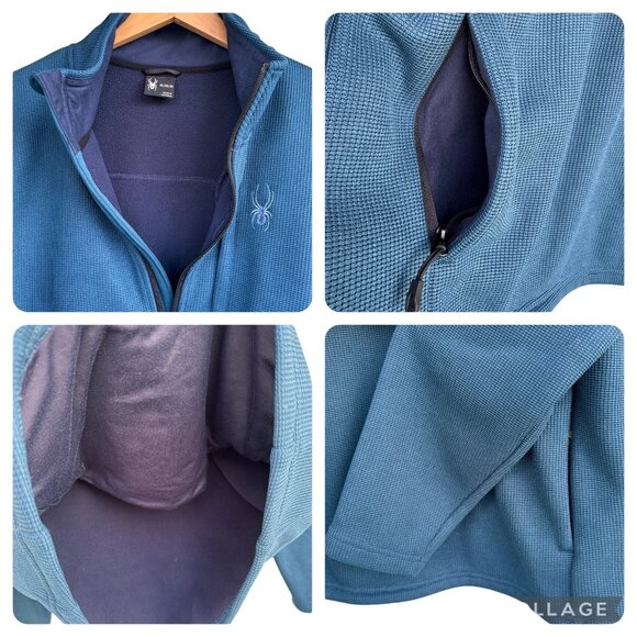 Spyder Mens Teal Blue Fleece Half-Zip Pullover Jacket M Warm Outerwear - Picture 2 of 14